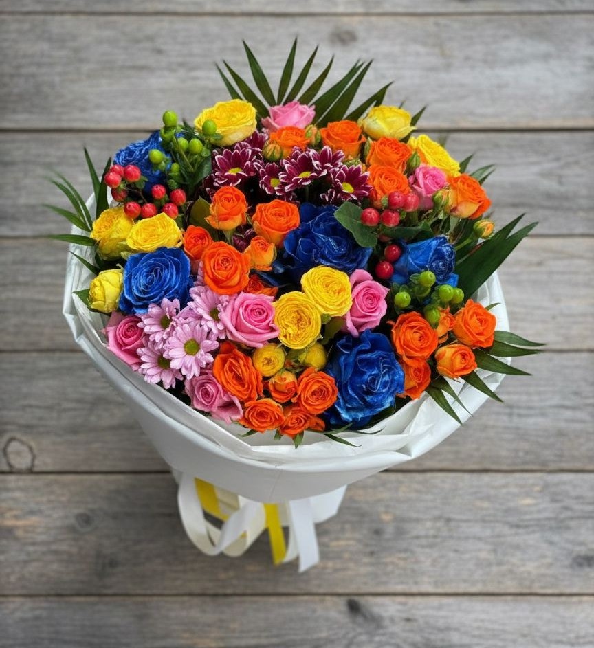 Букет цветов из: Розы и Хризантемы в Атиге