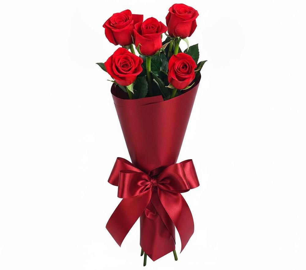 Букет 5 Красных роз Эдлесс Лав в Атиге