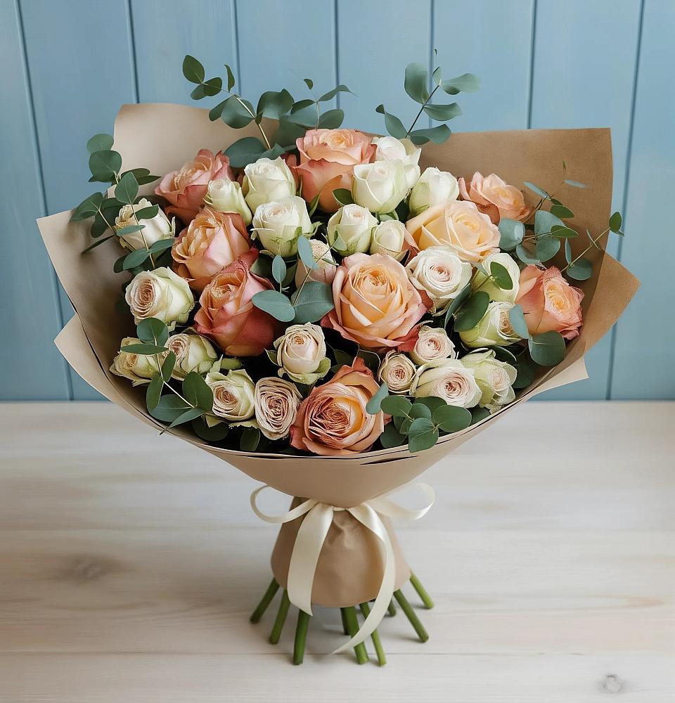 Букет цветов из: Альстромерии и Розы в Атиге