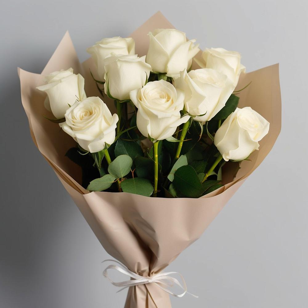 Букет 9 Белых роз Эдлесс Лав в Атиге