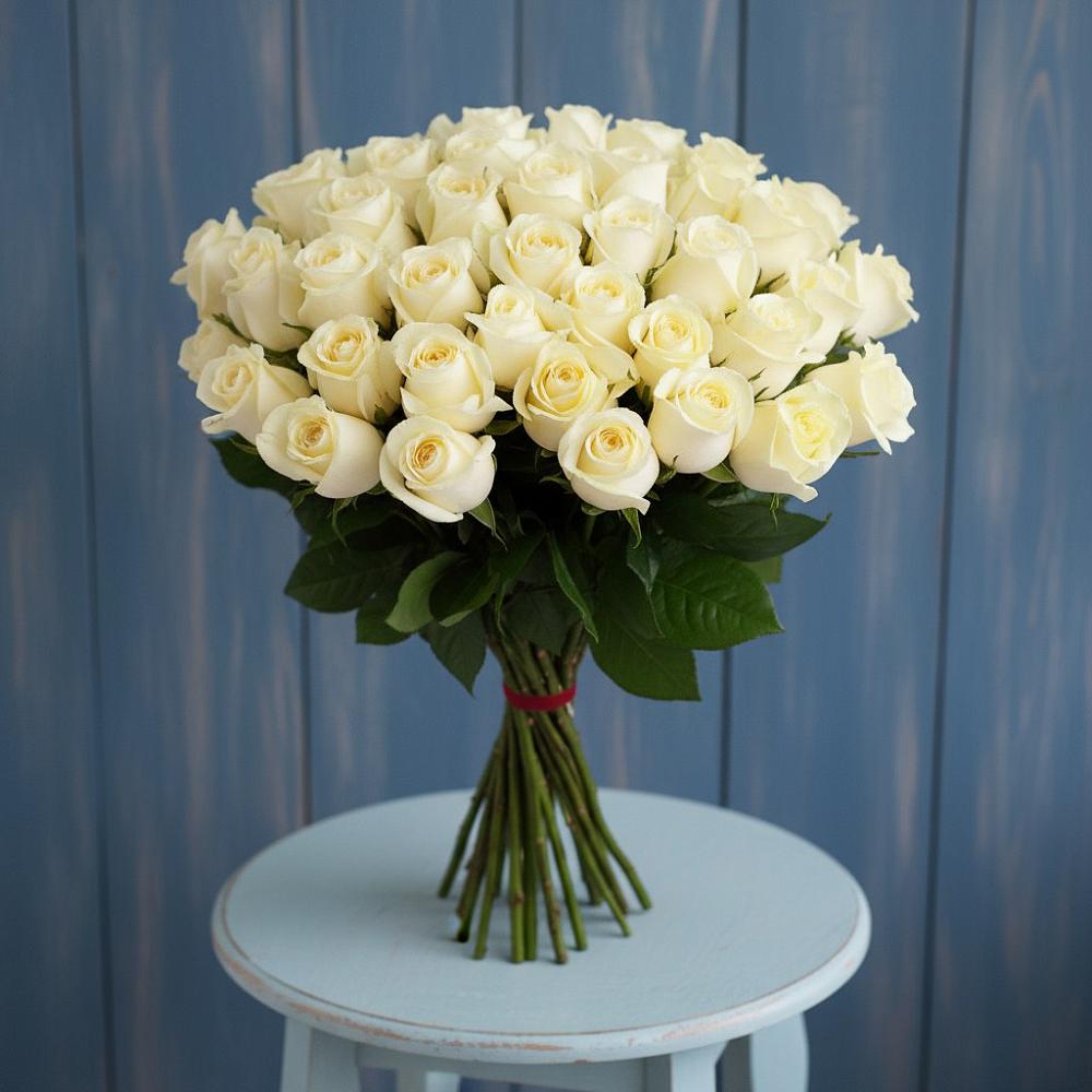 Букет 51 Белая роза Эдлесс Лав в Атиге
