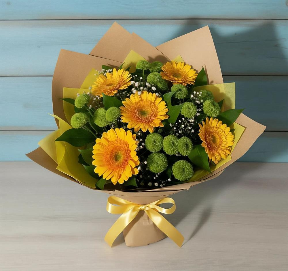 Букет цветов из: Герберы и Хризантемы в Атиге