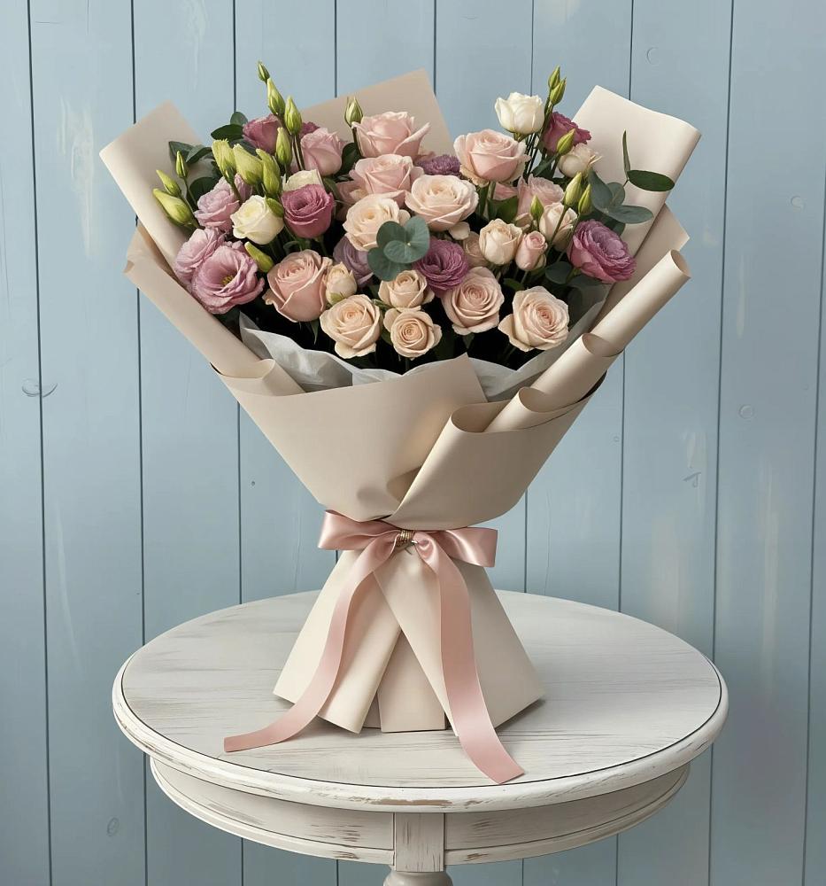 Букет цветов из: Розы и Лизиантусы в Атиге