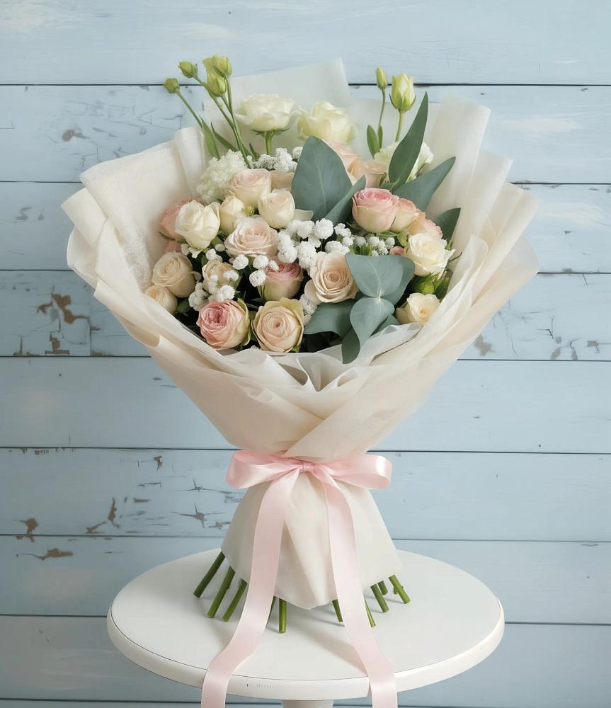 Букет цветов из: Розы и Лизиантусы в Атиге