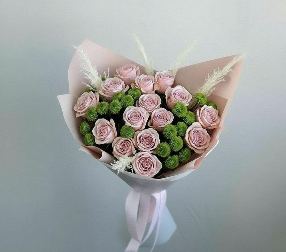 Букет цветов из: Розы и Хризантемы в Атиге