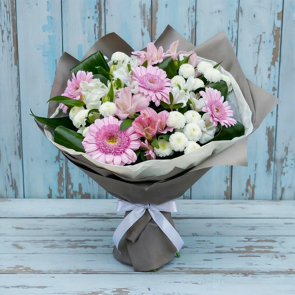 Букет цветов из: Герберы, Альстромерии и Хризантемы в Атиге