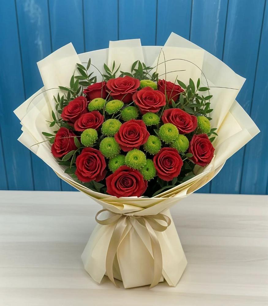 Букет цветов из: Розы и Хризантемы в Атиге