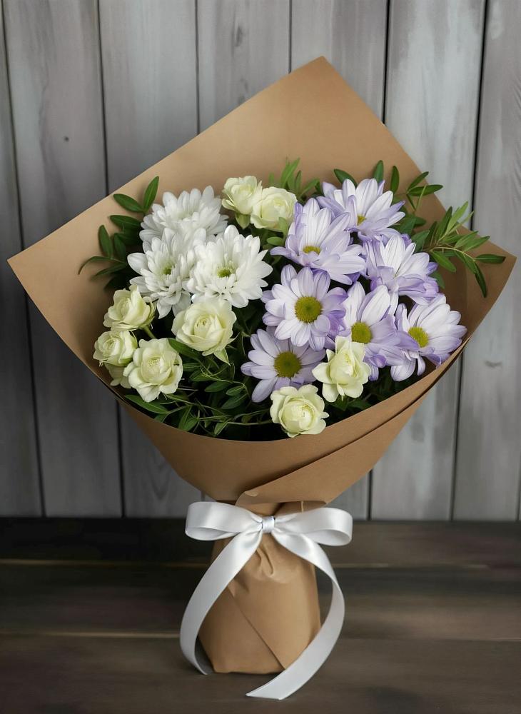 Букет цветов из: Хризантемы и Розы в Атиге